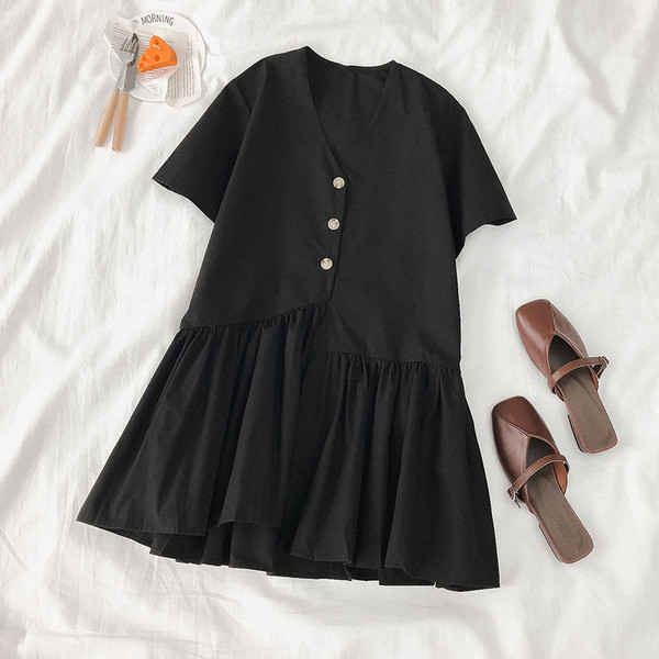 Rochie casual de dama de culoare alb si negru si maneci scurte