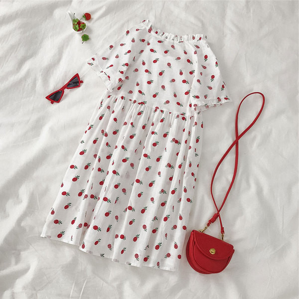 Rochie moderna de dama cu maneci scurte si panglica in alb