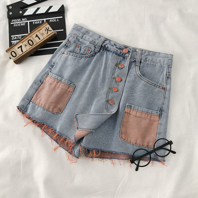 Модерни къси панталони с висока талия и копчета в два цвята