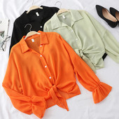 Cămașă de damă cu mâneci lungi și cravate în diferite culori