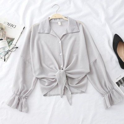 Cămașă de damă cu mâneci lungi și cravate în diferite culori