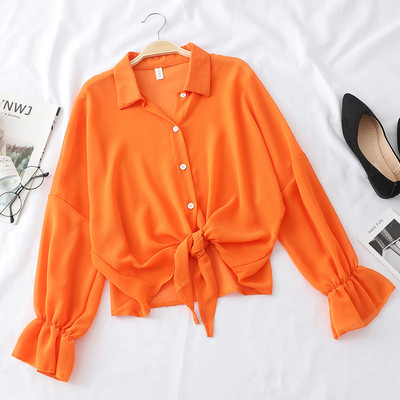 Cămașă de damă cu mâneci lungi și cravate în diferite culori