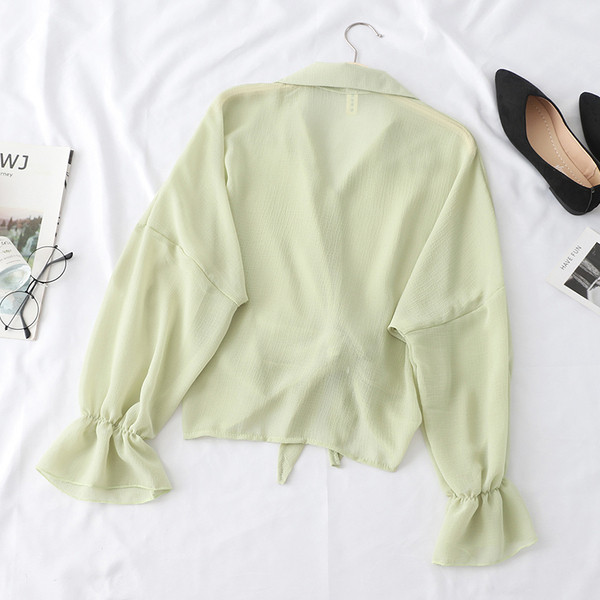 Cămașă de damă cu mâneci lungi și cravate în diferite culori