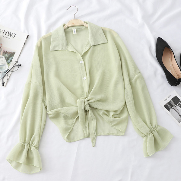 Cămașă de damă cu mâneci lungi și cravate în diferite culori