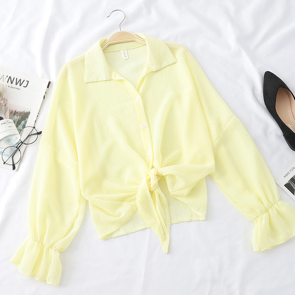 Cămașă de damă cu mâneci lungi și cravate în diferite culori