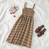 Rochie casual dama in carouri cu bretele subtiri