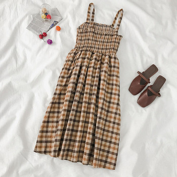 Rochie casual dama in carouri cu bretele subtiri