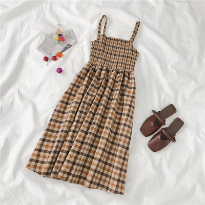 Rochie casual dama in carouri cu bretele subtiri