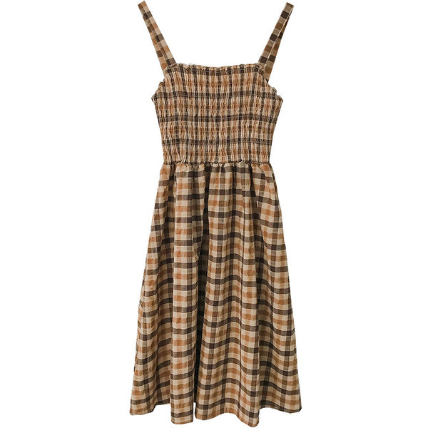 Rochie casual dama in carouri cu bretele subtiri