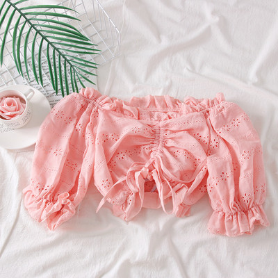 Стилна дамска блуза с голи рамене и 3/4 ръкав в няколко цвята