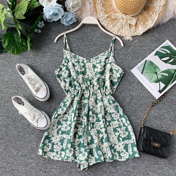 Дамски цветен гащеризон с тънки презрамки в три цвята