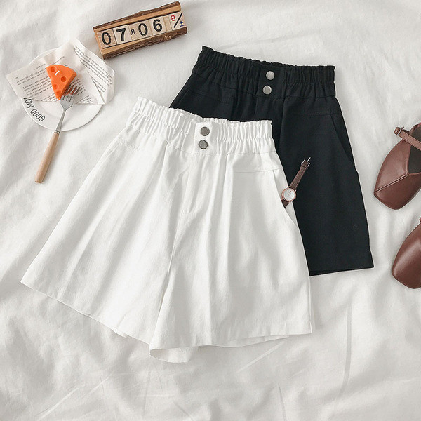 Pantaloni casual de dama cu talie inalta si buzunar in alb si negru