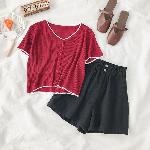 Pantaloni casual de dama cu talie inalta si buzunar in alb si negru