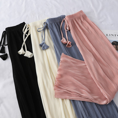 Модерен дамски плисиран панталон с връзки в няколко цвята