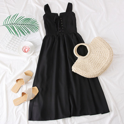 Rochie eleganta de dama decupata cu bretele si cravate in mai multe culori