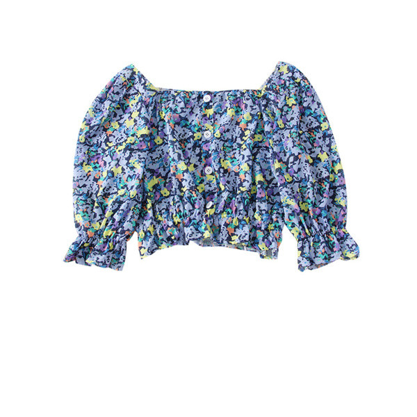 Bluză de damă elegantă cu motive florale și decolteu pătrat în două culori