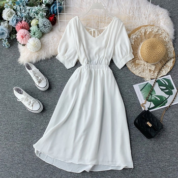 Стилна дамска рокля с  къс ръкав в няколко  цвята