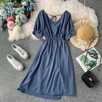 Стилна дамска рокля с  къс ръкав в няколко  цвята