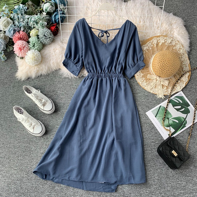 Стилна дамска рокля с  къс ръкав в няколко  цвята