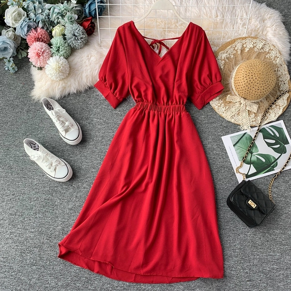 Стилна дамска рокля с  къс ръкав в няколко  цвята