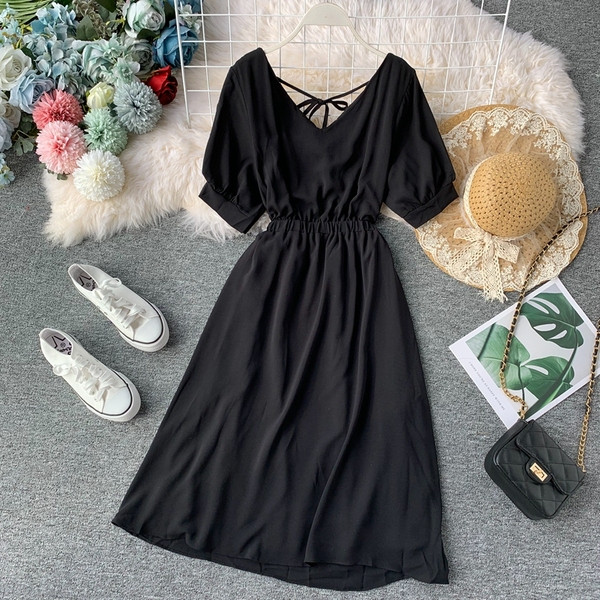 Стилна дамска рокля с  къс ръкав в няколко  цвята