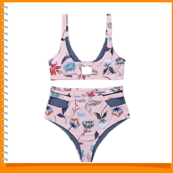 Costum de baie de damă cu două fețe și pantaloni cu talie înaltă