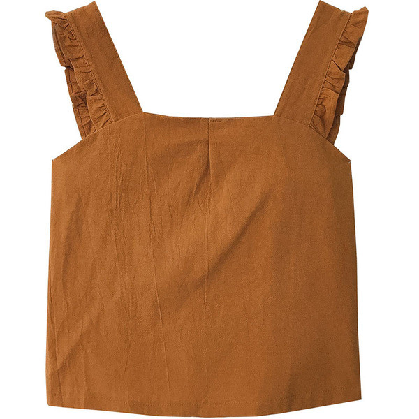 Maieu casual de damă cu bretele largi în alb, maro și negru