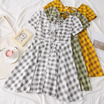 Rochie de dama in carouri cu decolteu patrat in mai multe culori