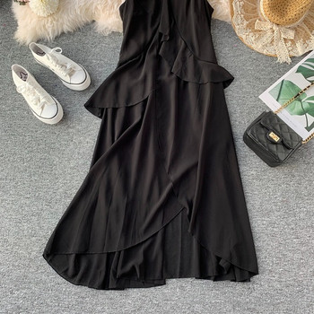 Rochie de dama cu bretele subtiri si decolteu in V de culoare neagra