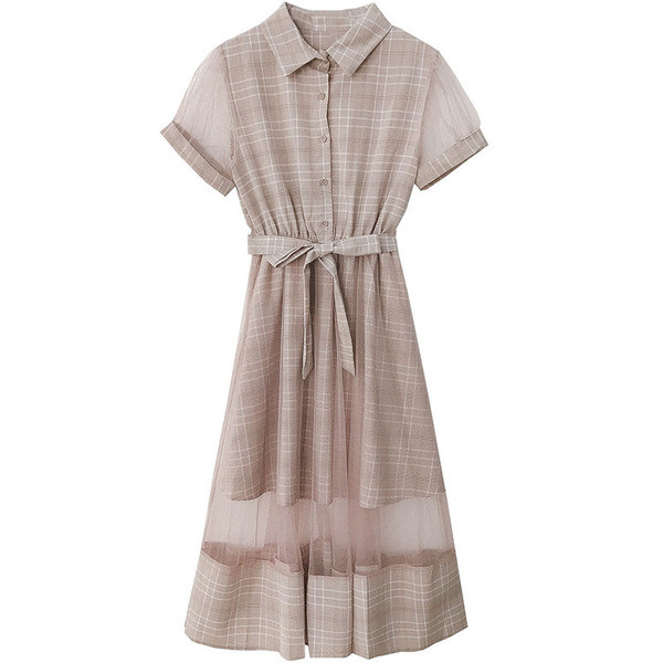 Rochie elegantă de damă, cu mâneci scurte și o panglică în trei culori