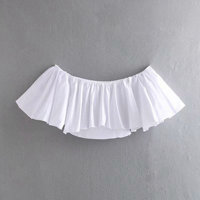 Bluză de damă cu umerii goi și mâneci largi în culoarea albă