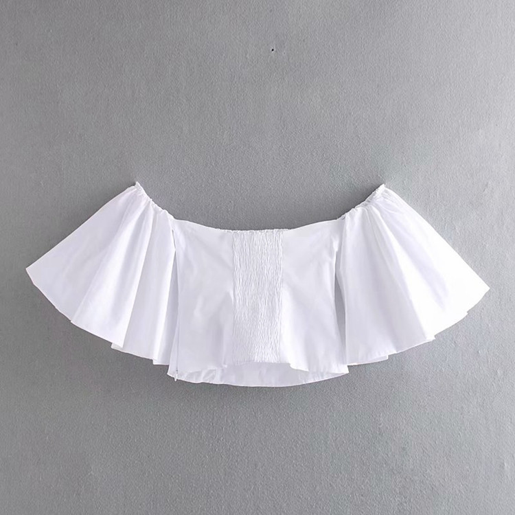 Bluză de damă cu umerii goi și mâneci largi în culoarea albă