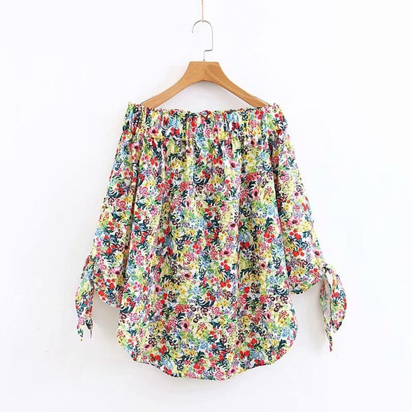 Bluza de dama cu umerii goi si maneci 7/8 cu cravate