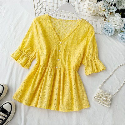 Дамска семпла блуза с V-образно деколте в няколко цвята 