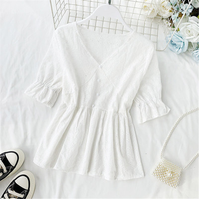 Дамска семпла блуза с V-образно деколте в няколко цвята 