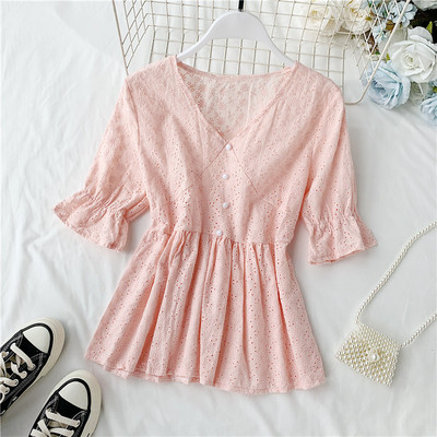 Дамска семпла блуза с V-образно деколте в няколко цвята 