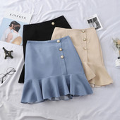 Стилна дамска пола с копчета в черен, син и кафяв цвят