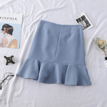 Стилна дамска пола с копчета в черен, син и кафяв цвят