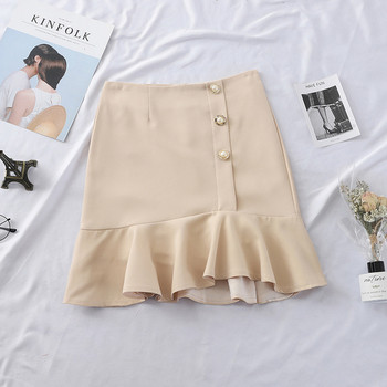 Стилна дамска пола с копчета в черен, син и кафяв цвят