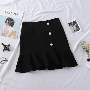 Стилна дамска пола с копчета в черен, син и кафяв цвят