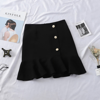 Стилна дамска пола с копчета в черен, син и кафяв цвят