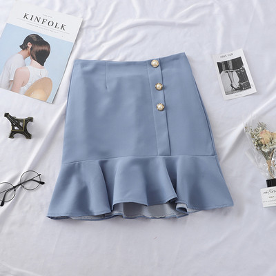 Стилна дамска пола с копчета в черен, син и кафяв цвят