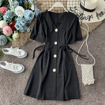 Rochie de dama cu nasturi si decolteu in V in mai multe culori