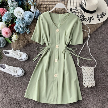 Rochie de dama cu nasturi si decolteu in V in mai multe culori