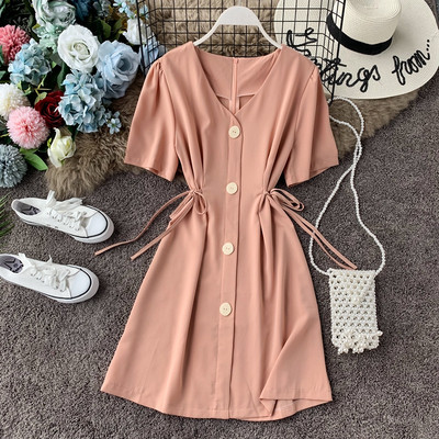 Rochie de dama cu nasturi si decolteu in V in mai multe culori