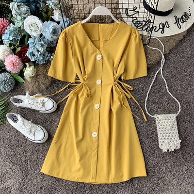 Rochie de dama cu nasturi si decolteu in V in mai multe culori