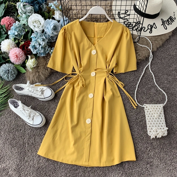 Rochie de dama cu nasturi si decolteu in V in mai multe culori