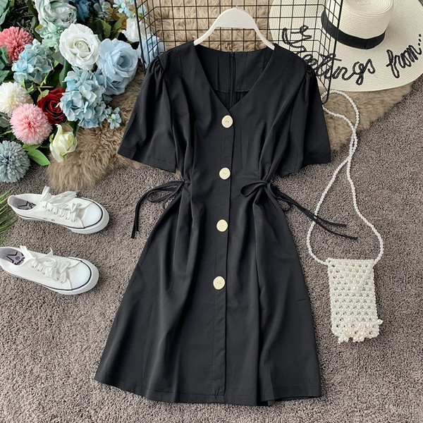 Rochie de dama cu nasturi si decolteu in V in mai multe culori