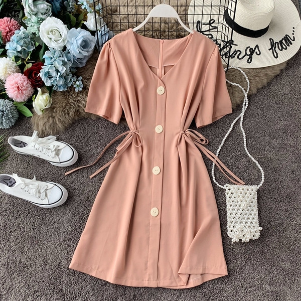 Rochie de dama cu nasturi si decolteu in V in mai multe culori