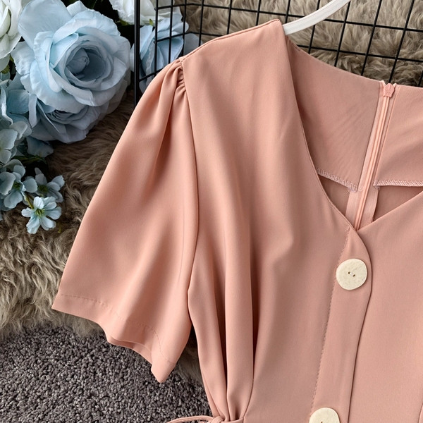 Rochie de dama cu nasturi si decolteu in V in mai multe culori